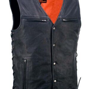 Milwaukee Leather Men's Premium Leather Classic V-Neck Motorcycle Rider Vest